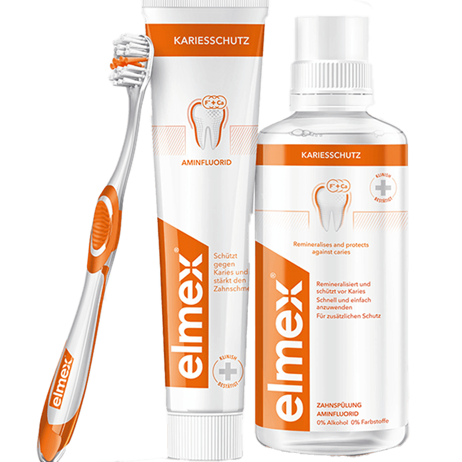 Produkte elmex Kariesschutz Zahnpasta Zahnbürste Mundspülung