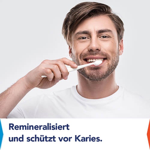 Mann putzt sich die Zähne. Remineralisiert und schützt vor Karies.